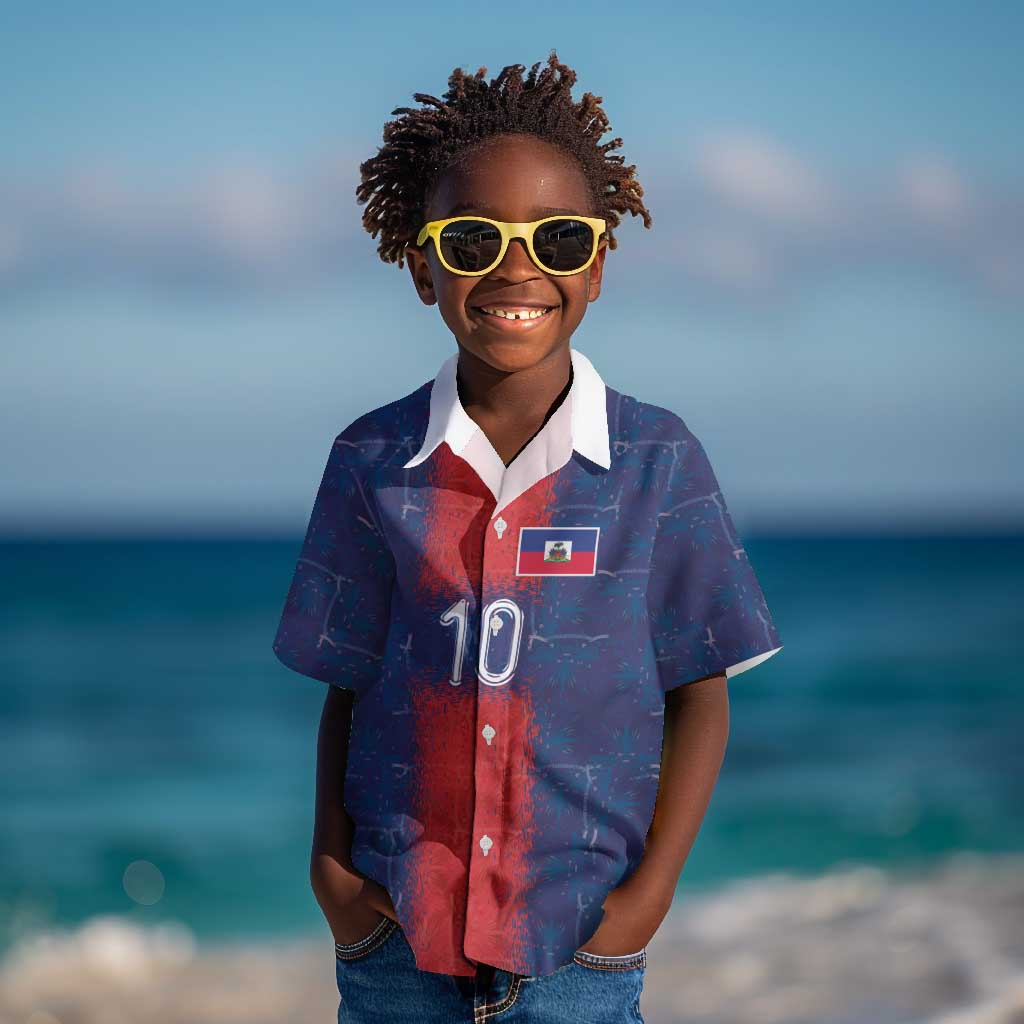 Custom Haiti National Football Kid Hawaiian Shirt Haiti Emblems Motif - Wonder Print Shop