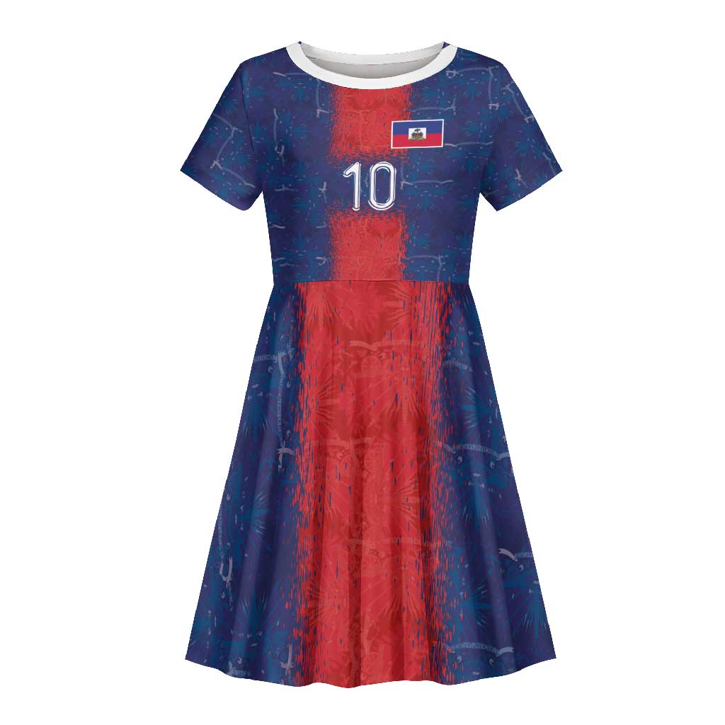 Custom Haiti National Football Kid Short Sleeve Dress Haiti Emblems Motif - Wonder Print Shop