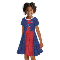 Custom Haiti National Football Kid Short Sleeve Dress Haiti Emblems Motif - Wonder Print Shop