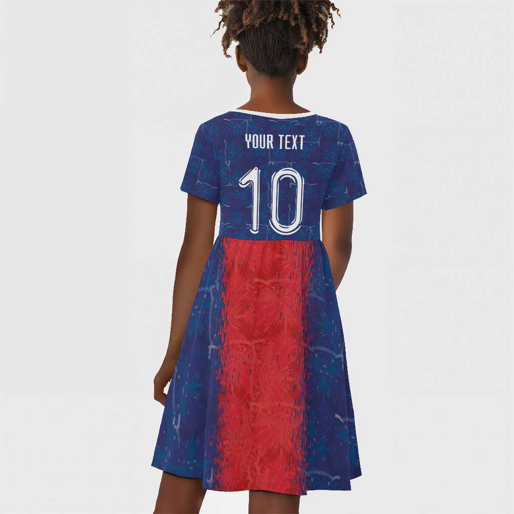 Custom Haiti National Football Kid Short Sleeve Dress Haiti Emblems Motif - Wonder Print Shop