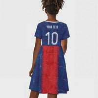 Custom Haiti National Football Kid Short Sleeve Dress Haiti Emblems Motif - Wonder Print Shop