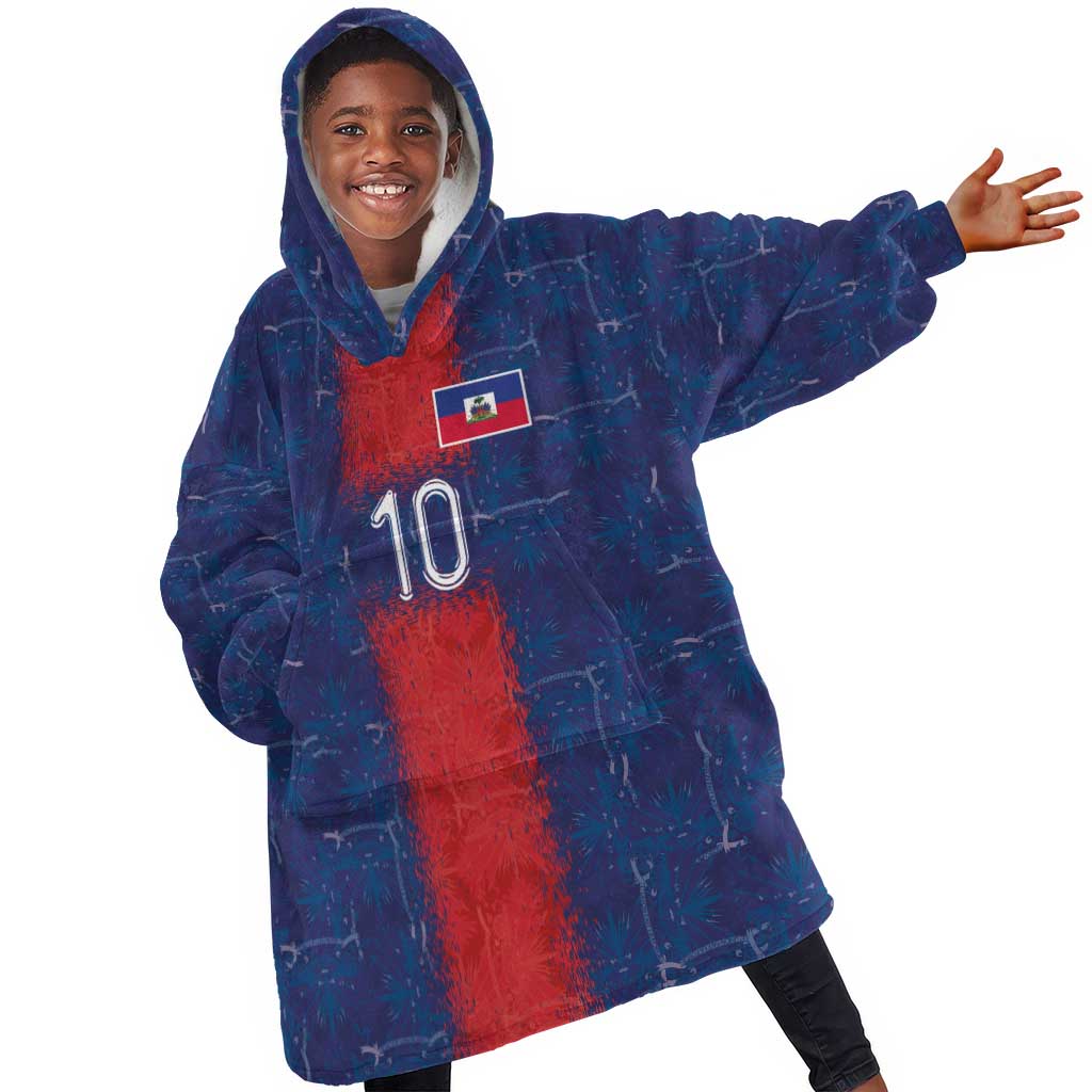 Custom Haiti National Football Kid Wearable Blanket Hoodie Haiti Emblems Motif - Wonder Print Shop