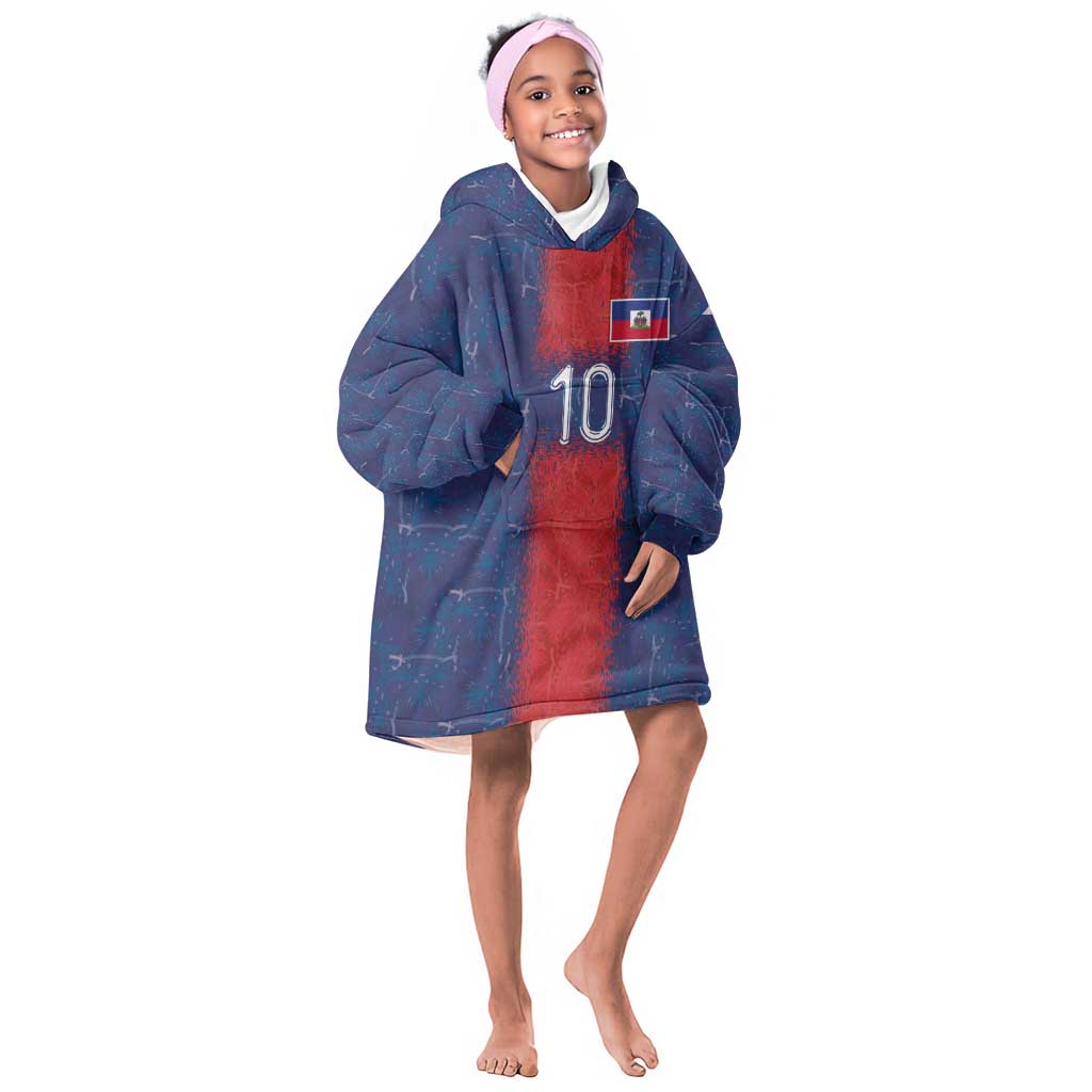 Custom Haiti National Football Kid Wearable Blanket Hoodie Haiti Emblems Motif - Wonder Print Shop