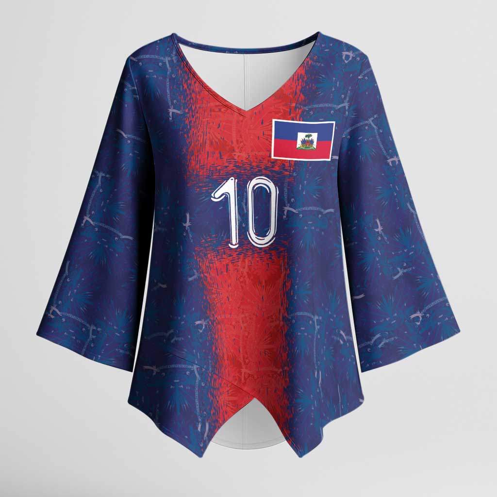 Custom Haiti National Football Kimono Sleeve Blouse Haiti Emblems Motif - Wonder Print Shop