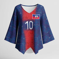 Custom Haiti National Football Kimono Sleeve Blouse Haiti Emblems Motif - Wonder Print Shop