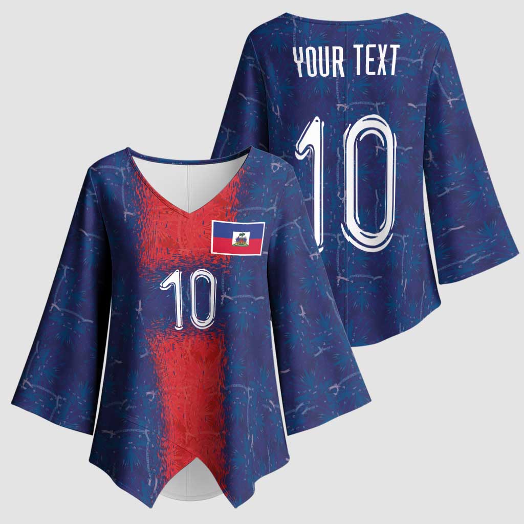 Custom Haiti National Football Kimono Sleeve Blouse Haiti Emblems Motif - Wonder Print Shop