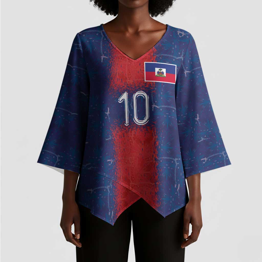 Custom Haiti National Football Kimono Sleeve Blouse Haiti Emblems Motif - Wonder Print Shop