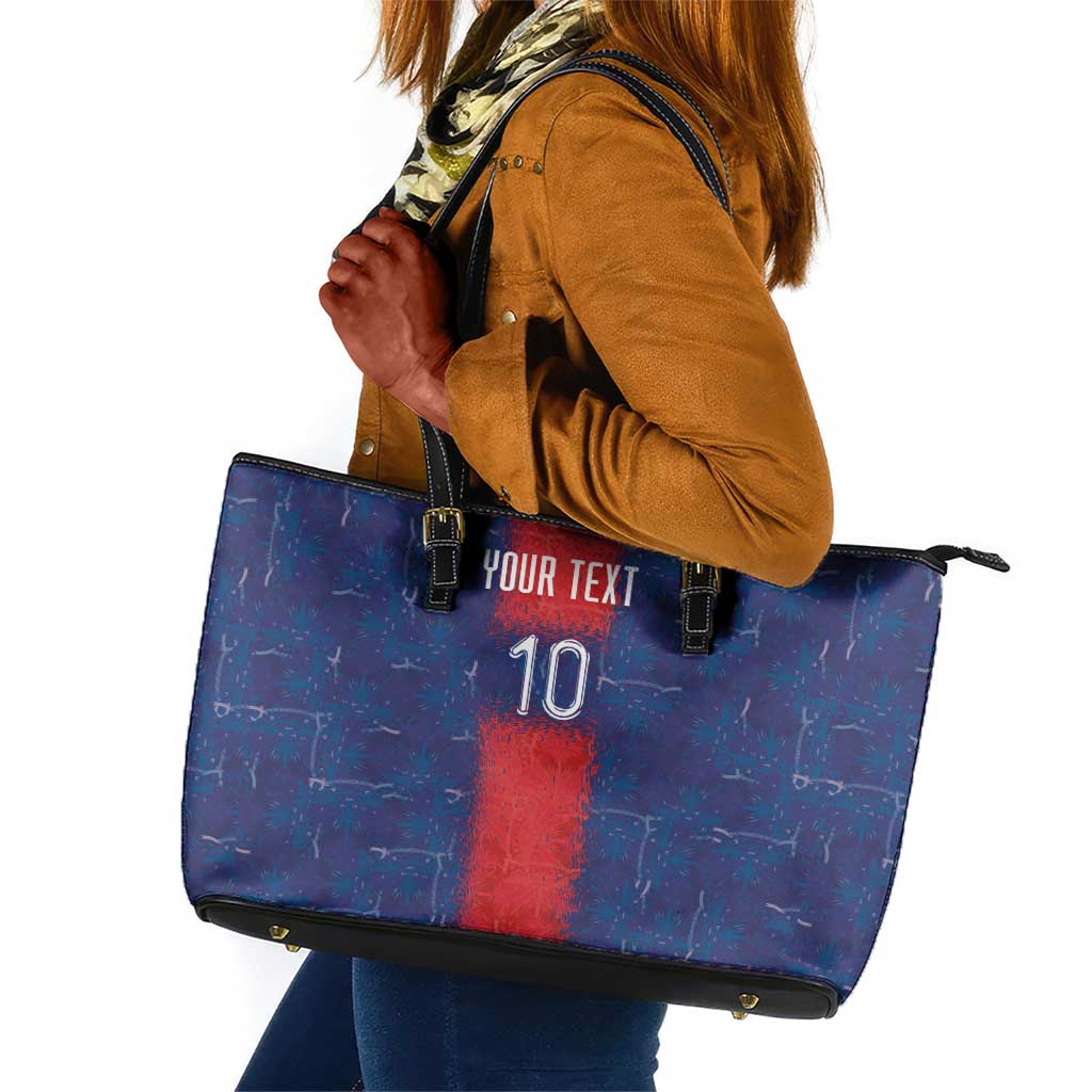 Custom Haiti National Football Leather Tote Bag Haiti Emblems Motif - Wonder Print Shop