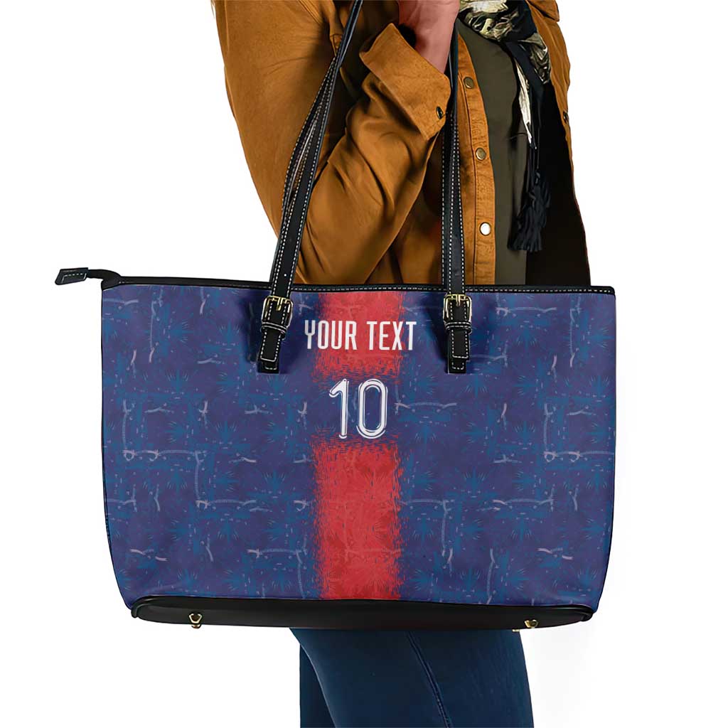 Custom Haiti National Football Leather Tote Bag Haiti Emblems Motif - Wonder Print Shop