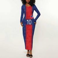Custom Haiti National Football Long Sleeve Bodycon Dress Haiti Emblems Motif - Wonder Print Shop
