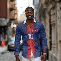 Custom Haiti National Football Long Sleeve Button Shirt Haiti Emblems Motif - Wonder Print Shop
