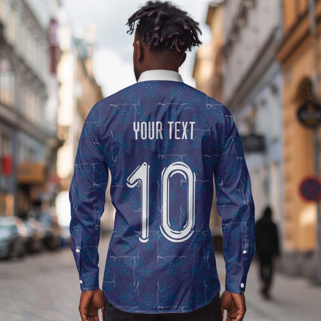 Custom Haiti National Football Long Sleeve Button Shirt Haiti Emblems Motif - Wonder Print Shop