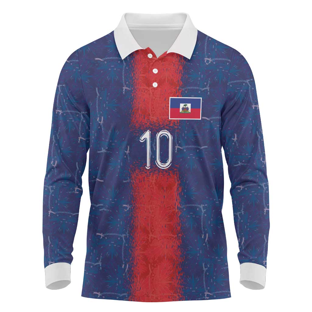 Custom Haiti National Football Long Sleeve Polo Shirt Haiti Emblems Motif - Wonder Print Shop