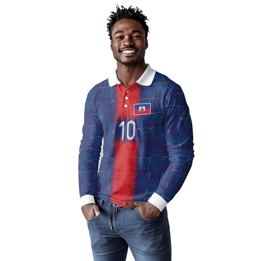 Custom Haiti National Football Long Sleeve Polo Shirt Haiti Emblems Motif - Wonder Print Shop