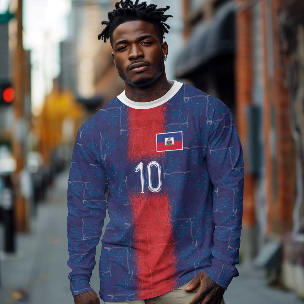 Custom Haiti National Football Long Sleeve Shirt Haiti Emblems Motif - Wonder Print Shop
