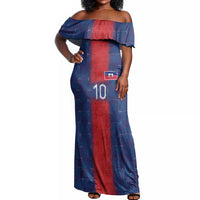 Custom Haiti National Football Off Shoulder Maxi Dress Haiti Emblems Motif - Wonder Print Shop