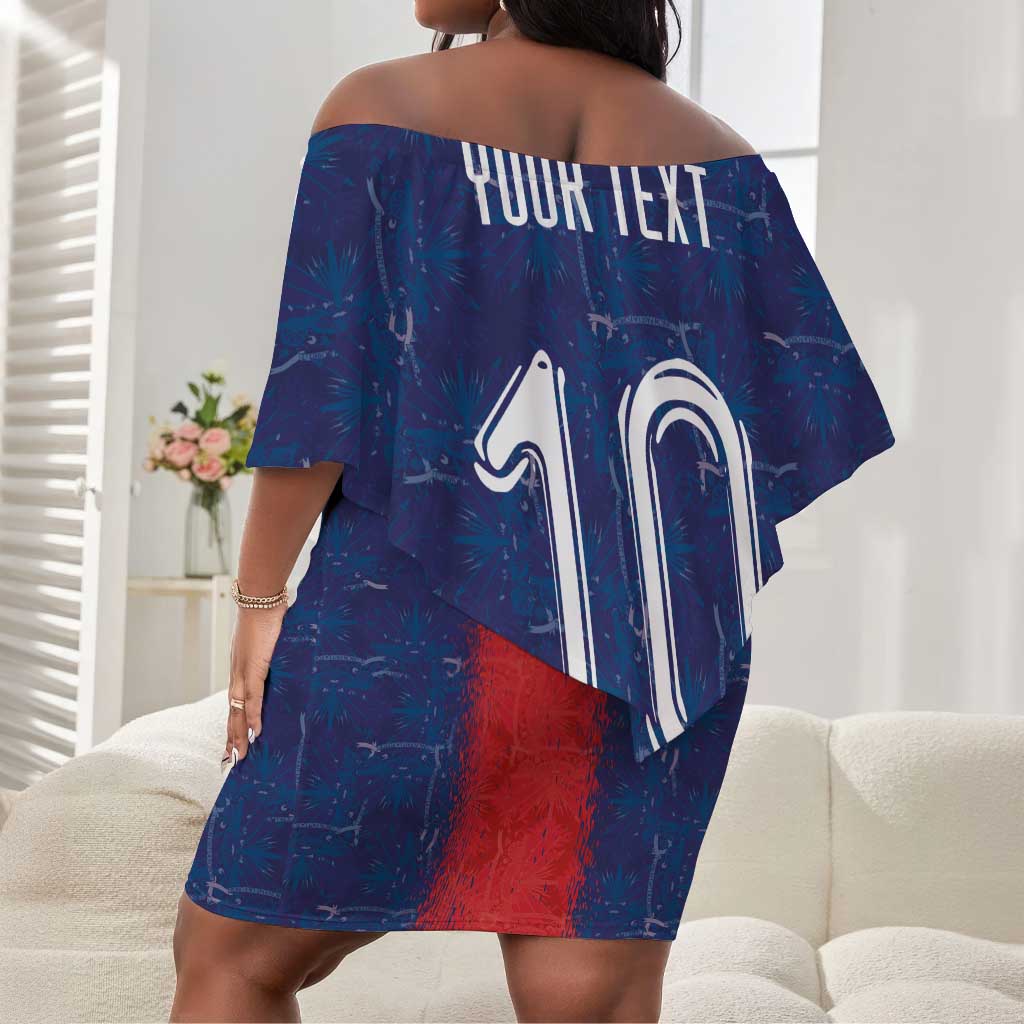 Custom Haiti National Football Off Shoulder Short Dress Haiti Emblems Motif - Wonder Print Shop