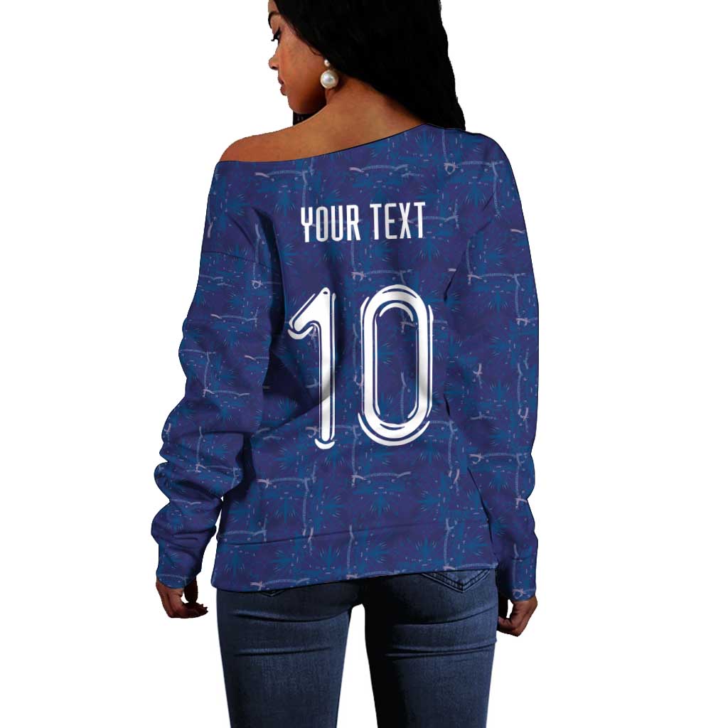 Custom Haiti National Football Off Shoulder Sweater Haiti Emblems Motif - Wonder Print Shop
