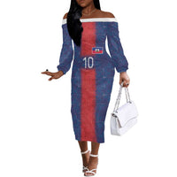 Custom Haiti National Football Off The Shoulder Long Sleeve Dress Haiti Emblems Motif - Wonder Print Shop