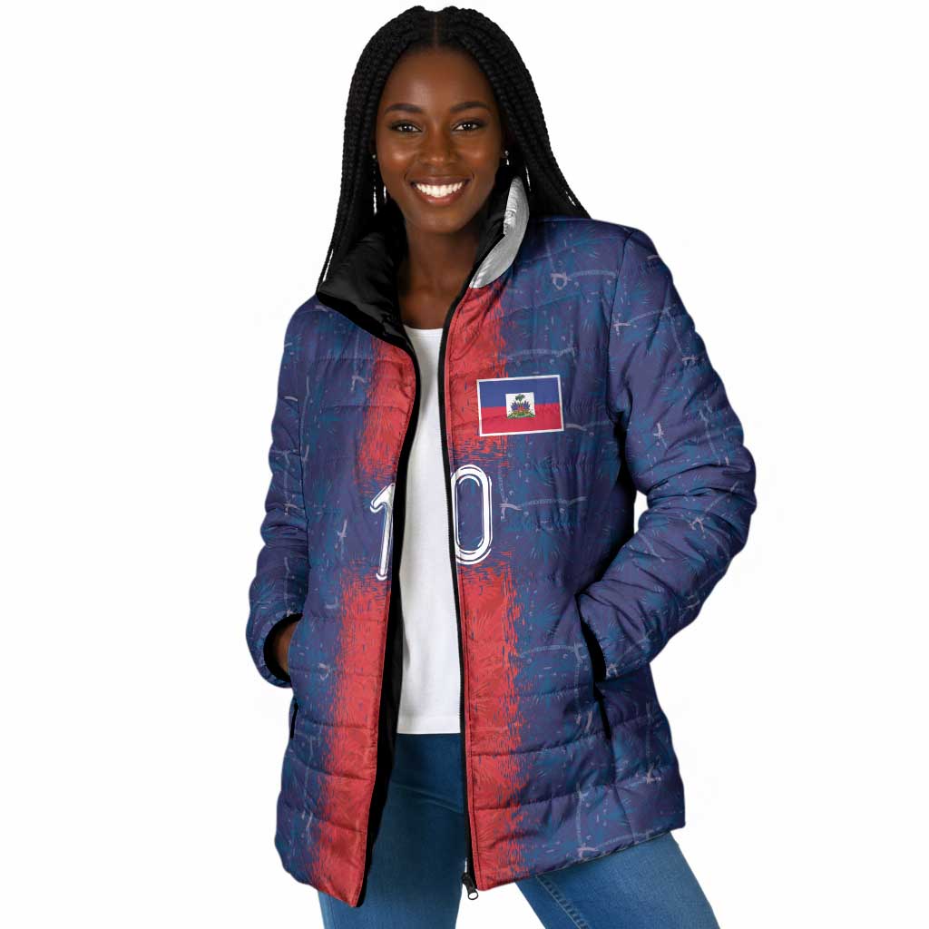 Custom Haiti National Football Padded Jacket Haiti Emblems Motif - Wonder Print Shop