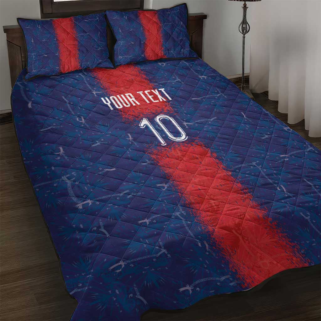 Custom Haiti National Football Quilt Bed Set Haiti Emblems Motif - Wonder Print Shop
