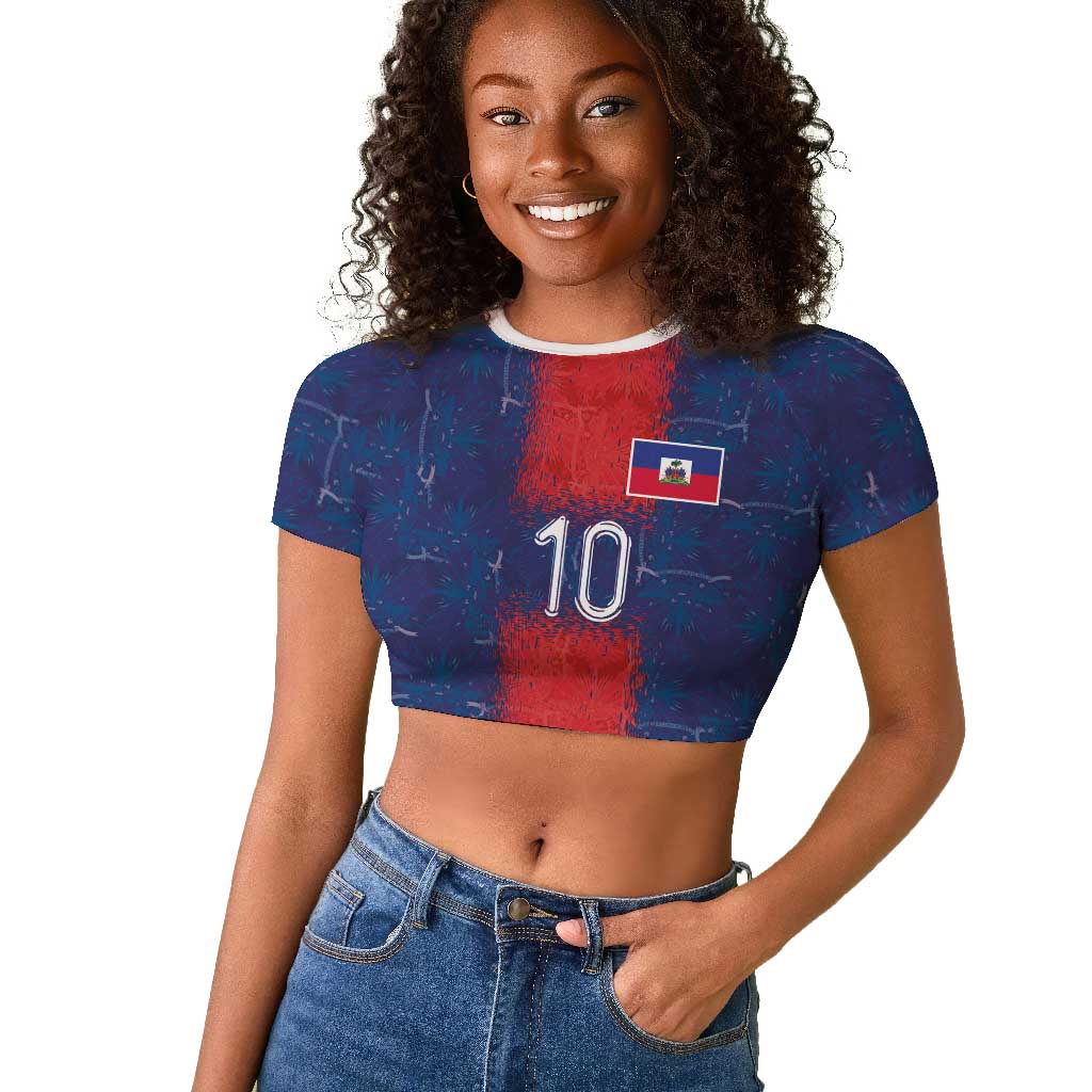 Custom Haiti National Football Raglan Cropped T shirt Haiti Emblems Motif - Wonder Print Shop
