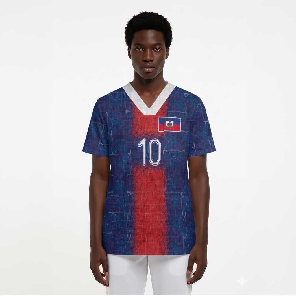 Custom Haiti National Football Scrub Top Haiti Emblems Motif - Wonder Print Shop