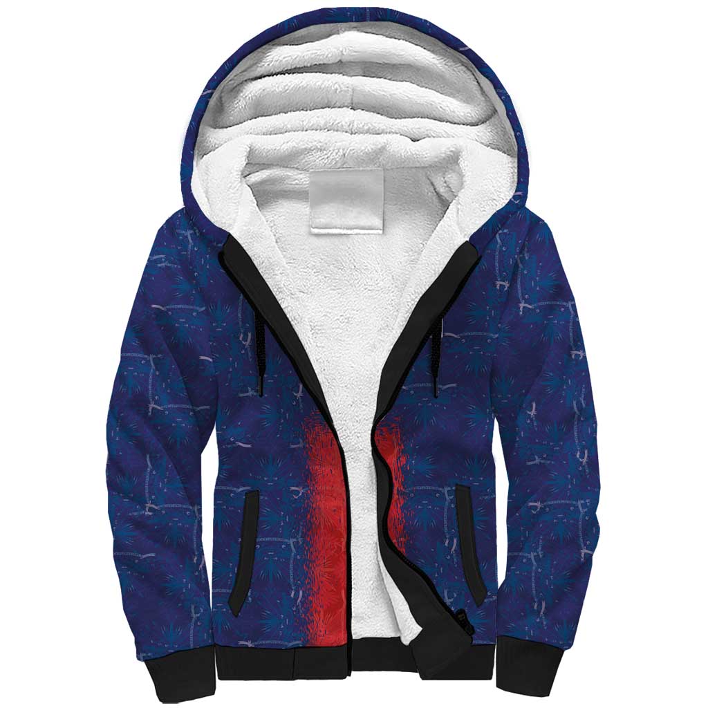 Custom Haiti National Football Sherpa Hoodie Haiti Emblems Motif - Wonder Print Shop