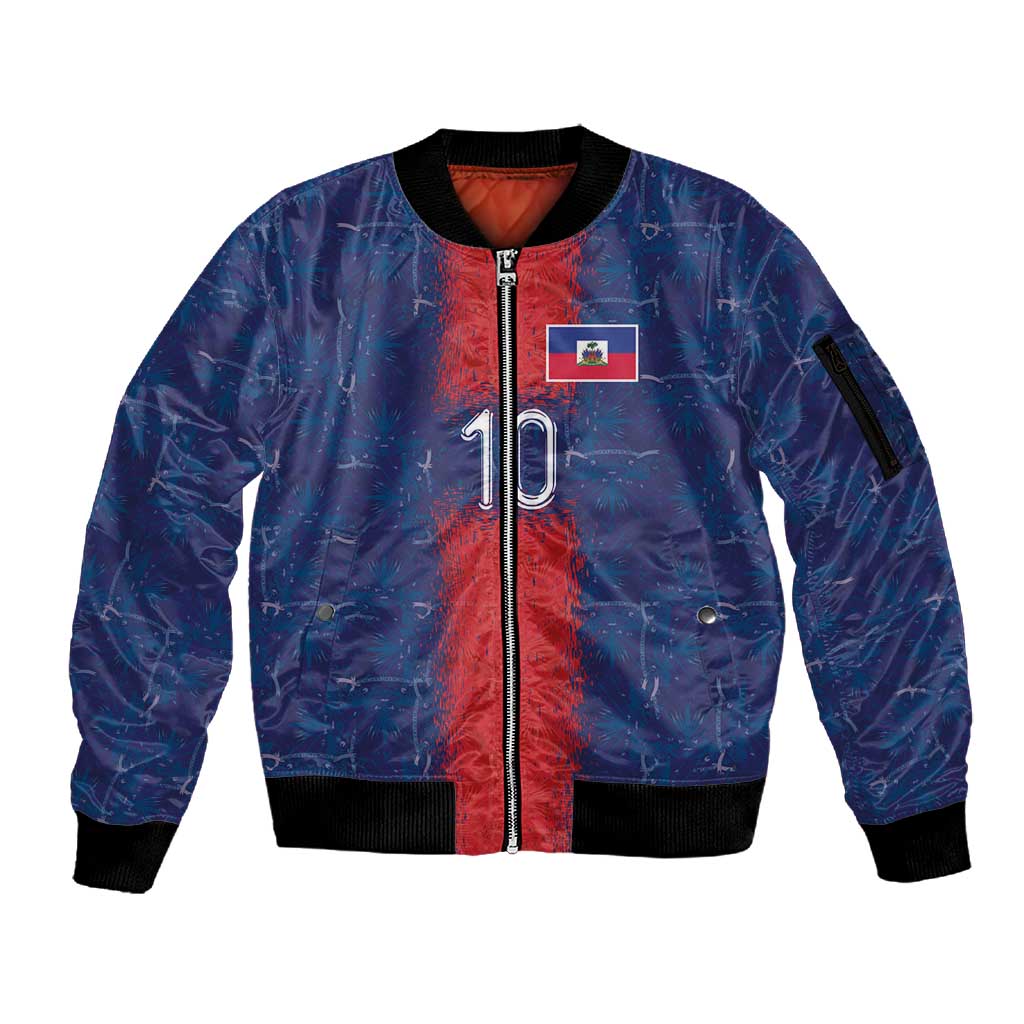 Custom Haiti National Football Sleeve Zip Bomber Jacket Haiti Emblems Motif - Wonder Print Shop