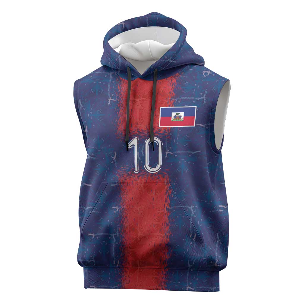 Custom Haiti National Football Sleeveless Hoodie Haiti Emblems Motif - Wonder Print Shop