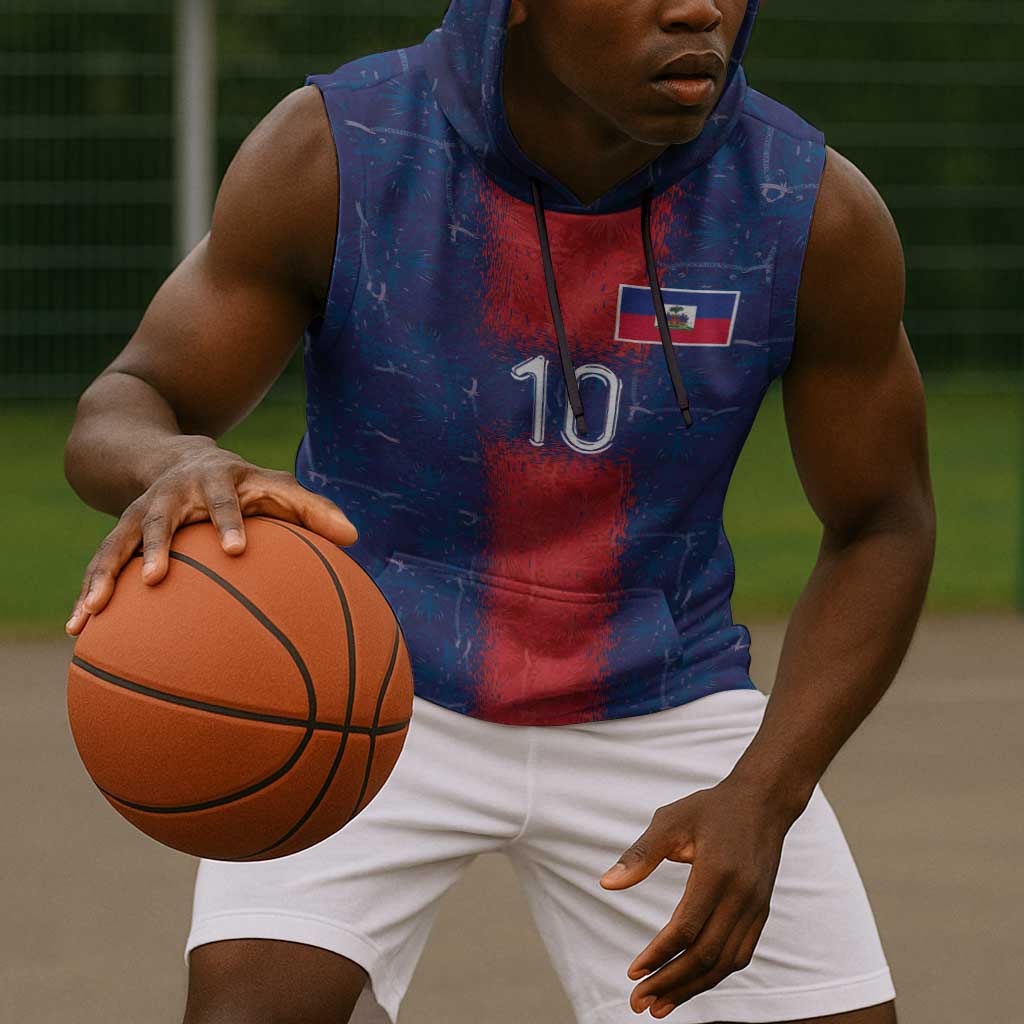 Custom Haiti National Football Sleeveless Hoodie Haiti Emblems Motif - Wonder Print Shop