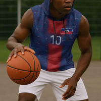 Custom Haiti National Football Sleeveless Hoodie Haiti Emblems Motif - Wonder Print Shop