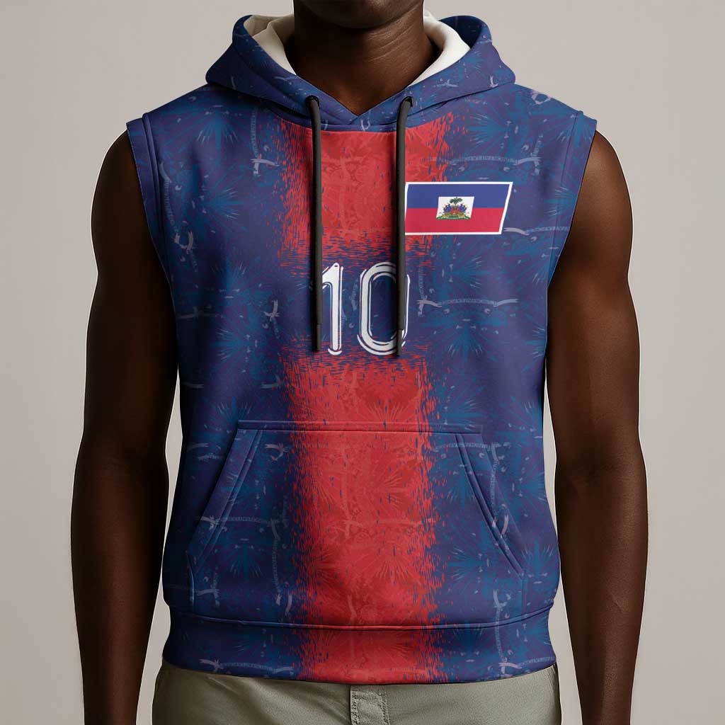 Custom Haiti National Football Sleeveless Hoodie Haiti Emblems Motif - Wonder Print Shop