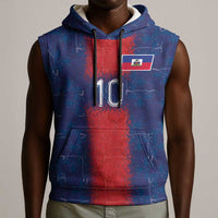 Custom Haiti National Football Sleeveless Hoodie Haiti Emblems Motif - Wonder Print Shop