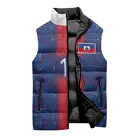 Custom Haiti National Football Sleeveless Puffer Jacket Haiti Emblems Motif - Wonder Print Shop