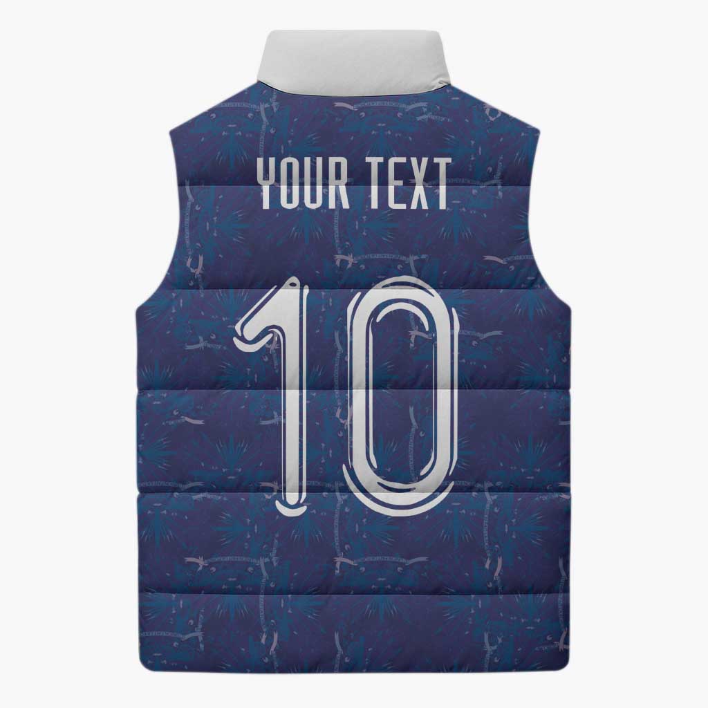 Custom Haiti National Football Sleeveless Puffer Jacket Haiti Emblems Motif - Wonder Print Shop