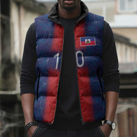 Custom Haiti National Football Sleeveless Puffer Jacket Haiti Emblems Motif - Wonder Print Shop
