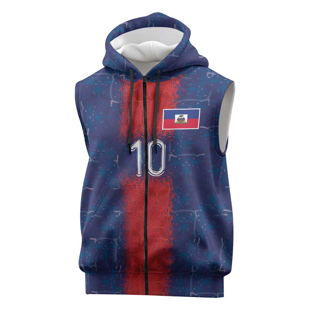 Custom Haiti National Football Sleeveless Zip Hoodie Haiti Emblems Motif - Wonder Print Shop