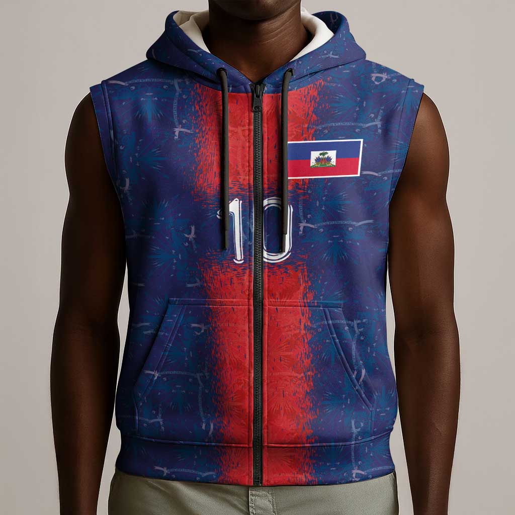 Custom Haiti National Football Sleeveless Zip Hoodie Haiti Emblems Motif - Wonder Print Shop
