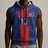 Custom Haiti National Football Sleeveless Zip Hoodie Haiti Emblems Motif - Wonder Print Shop