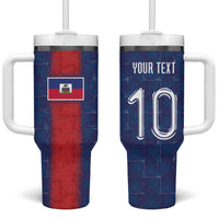 Custom Haiti National Football Tumbler With Handle Haiti Emblems Motif - Wonder Print Shop