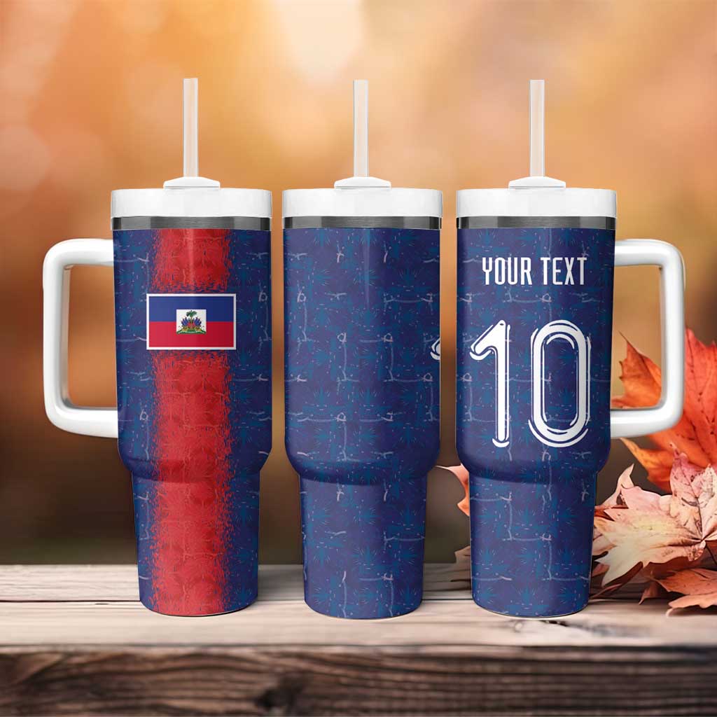 Custom Haiti National Football Tumbler With Handle Haiti Emblems Motif - Wonder Print Shop