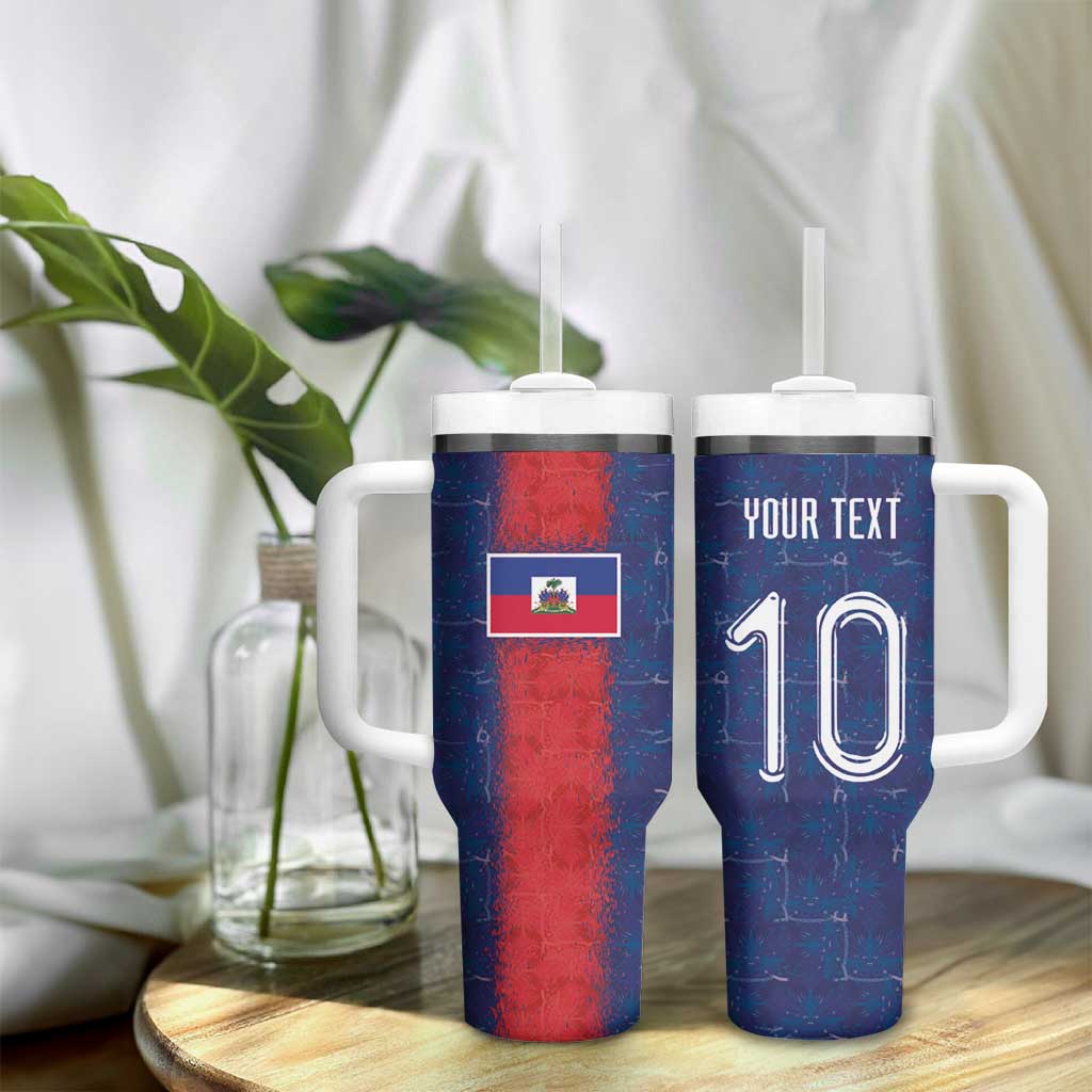 Custom Haiti National Football Tumbler With Handle Haiti Emblems Motif - Wonder Print Shop