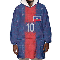 Custom Haiti National Football Wearable Blanket Hoodie Haiti Emblems Motif - Wonder Print Shop