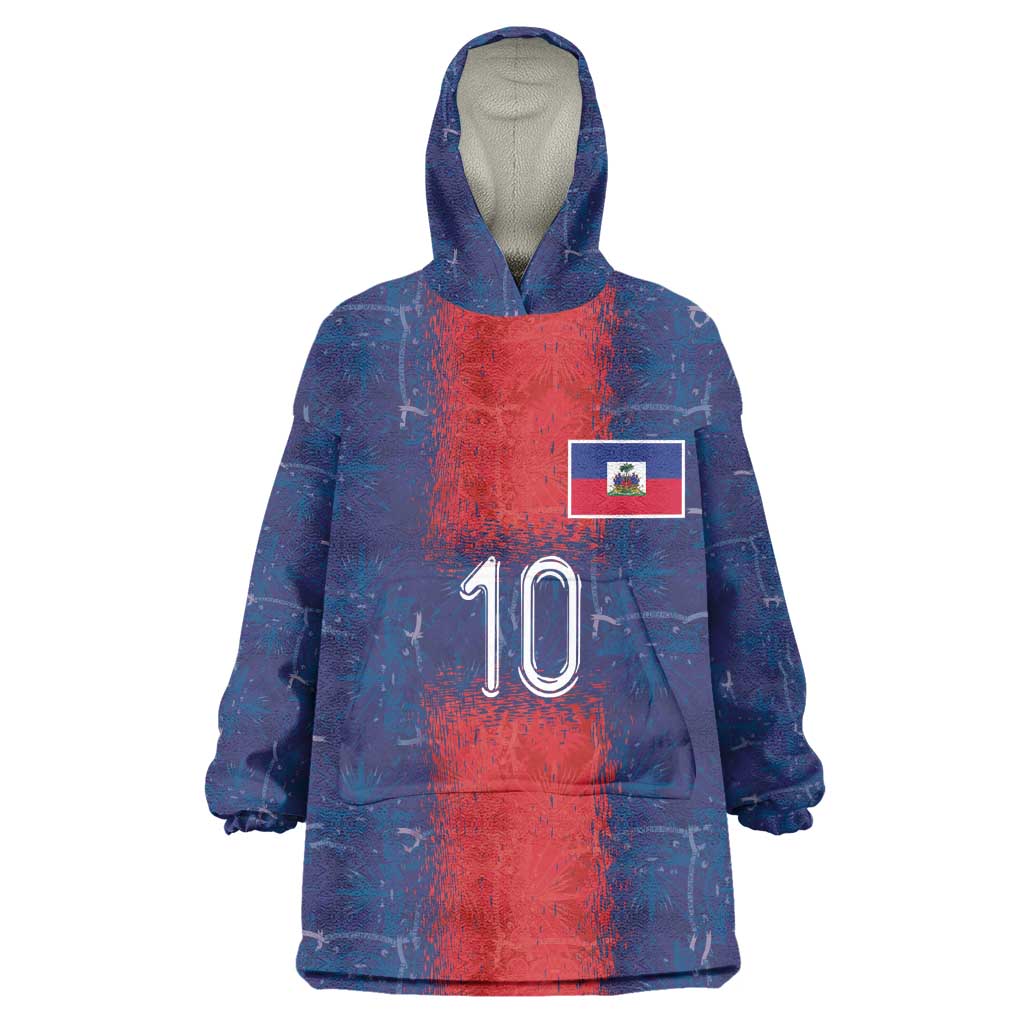Custom Haiti National Football Wearable Blanket Hoodie Haiti Emblems Motif - Wonder Print Shop
