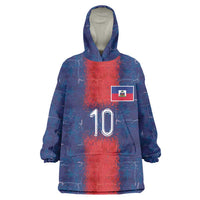 Custom Haiti National Football Wearable Blanket Hoodie Haiti Emblems Motif - Wonder Print Shop