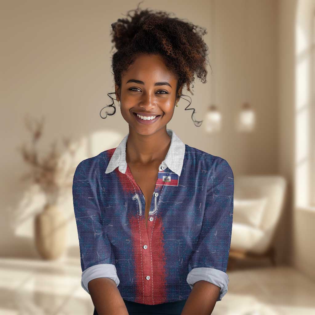 Custom Haiti National Football Women Casual Shirt Haiti Emblems Motif - Wonder Print Shop