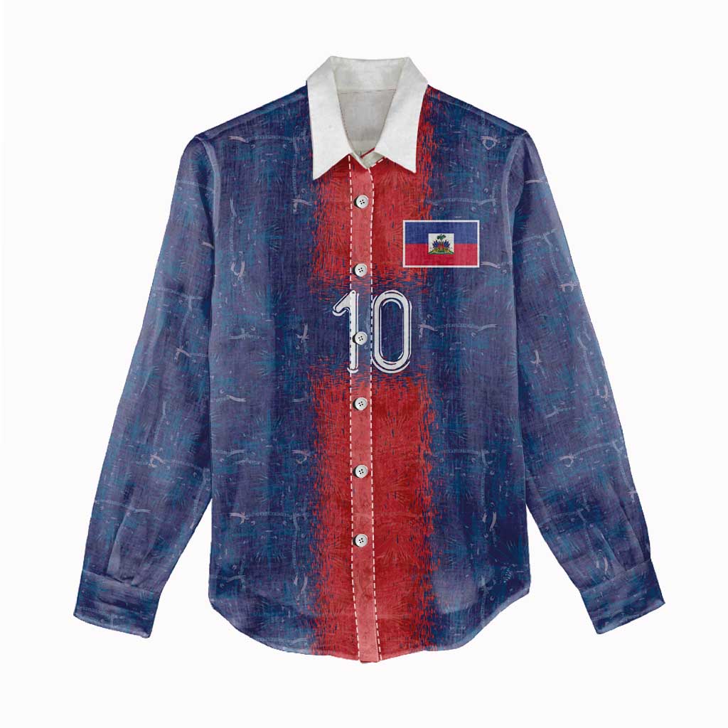 Custom Haiti National Football Women Casual Shirt Haiti Emblems Motif - Wonder Print Shop