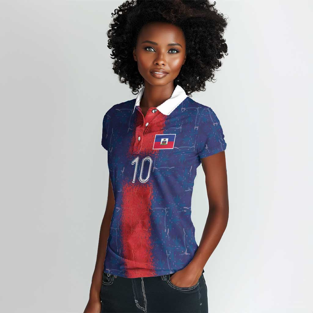 Custom Haiti National Football Women Polo Shirt Haiti Emblems Motif - Wonder Print Shop