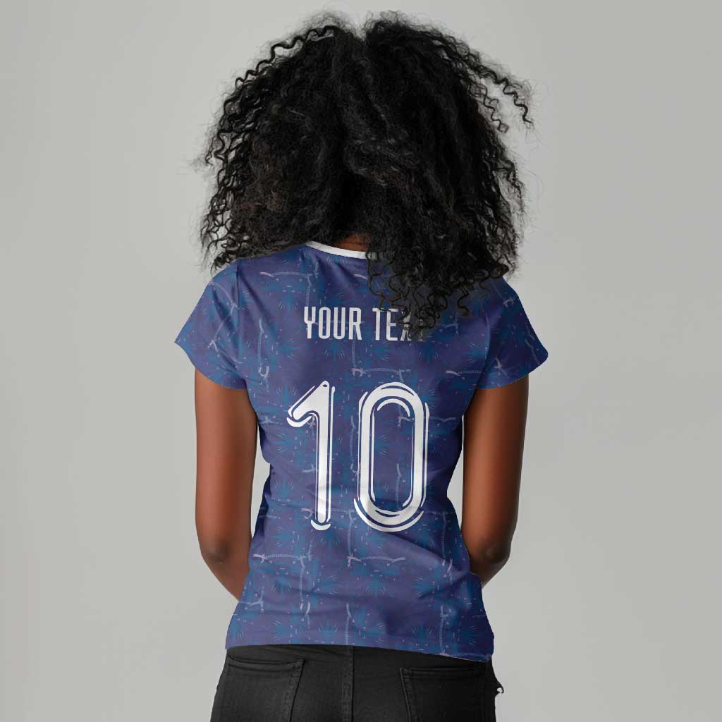 Custom Haiti National Football Women V-Neck T-Shirt Haiti Emblems Motif - Wonder Print Shop